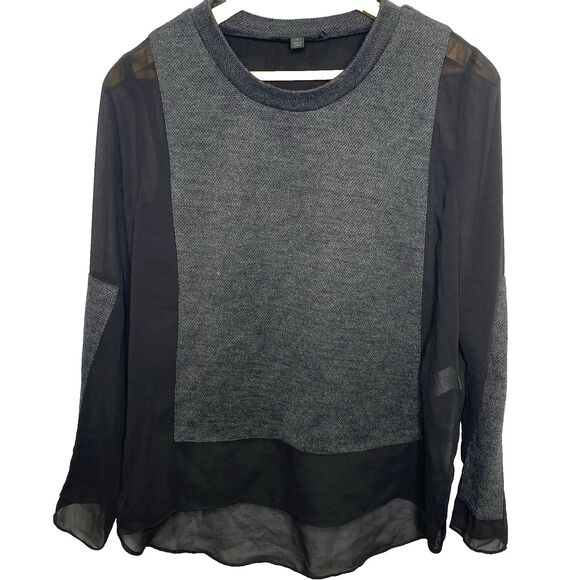 ARYN K Anthropologie Blouse Tunic Sheer Long Sleeve High Low Hem Womens S Black - Picture 1 of 10